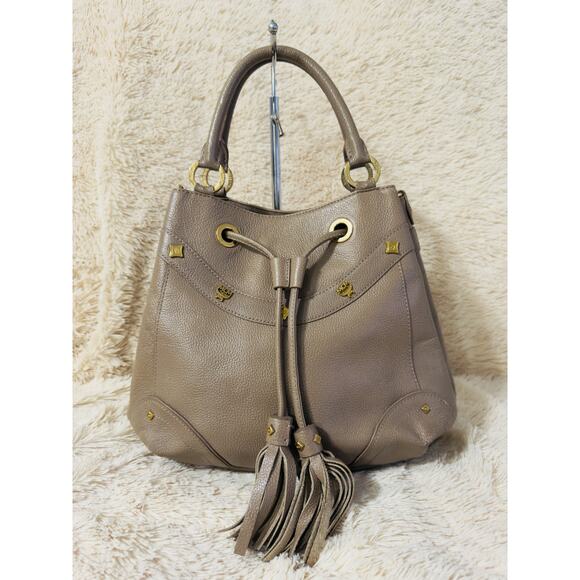 MCM Leather Bucket Sling Bag - Taupe - Picture 2 of 8